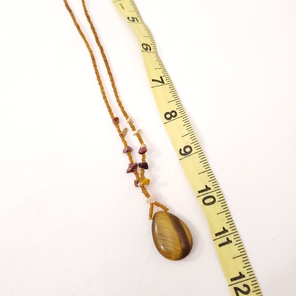 Stone Pendant on a tan Beaded Necklace - Picture 7 of 7